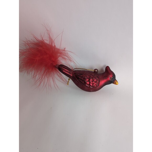 Cardinal Bird Christmas Ornament Red Feather Tail  Blown Glass Dept 56 - Picture 1 of 3